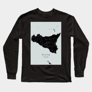 Sicily Italy Island Map dark Long Sleeve T-Shirt